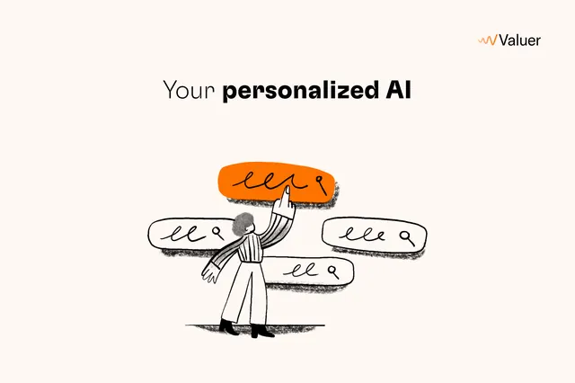 Valuer 'personalized AI' hand-drawn hero, illustrated, line-art, light