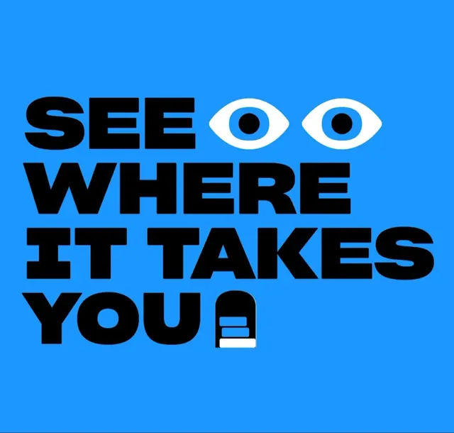 SEE WHERE IT TAKES YOU typographic lockup, minimal, playful, cool