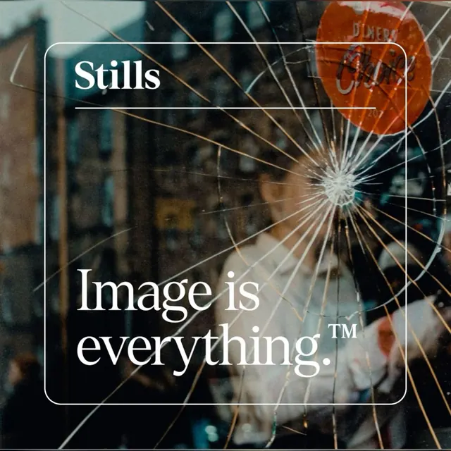 Stills 'Image is everything' cracked-glass card, editorial, photographic, dark