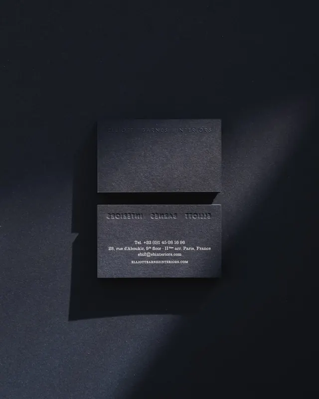 Blind-embossed black business cards, minimal, luxury, dark