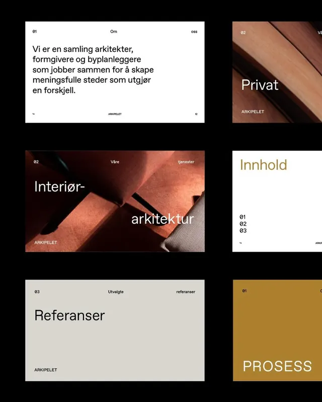 Arkipelet architecture studio layout grid, editorial, swiss, warm