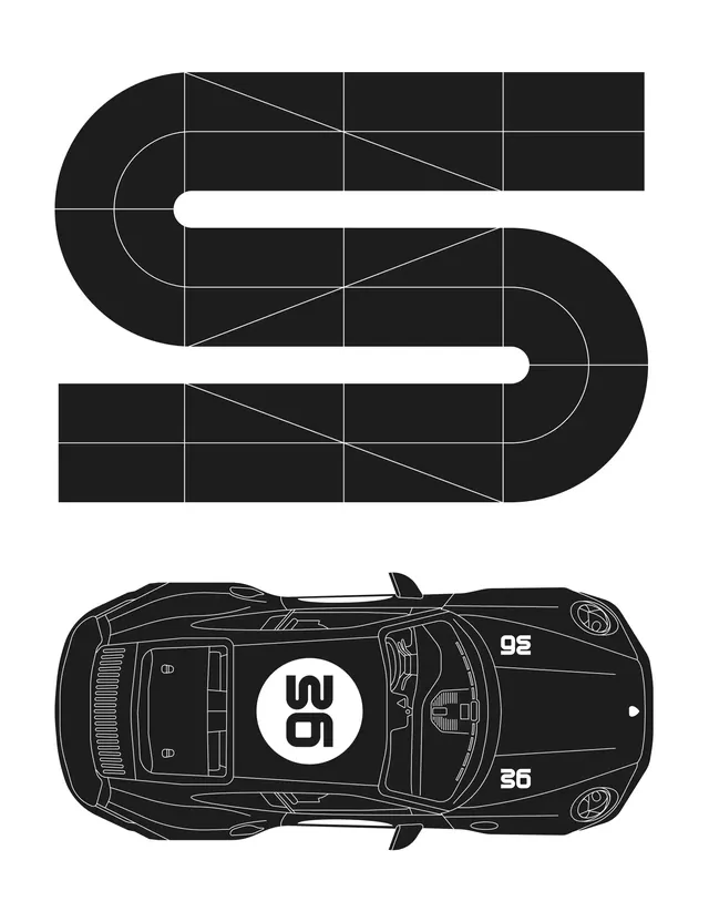 Automotive logo grid with vehicle, geometric, technical, dark