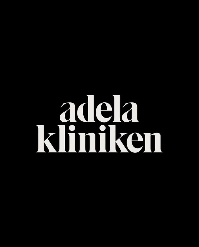 Adela Kliniken branding text, minimalist, corporate-clean, dark