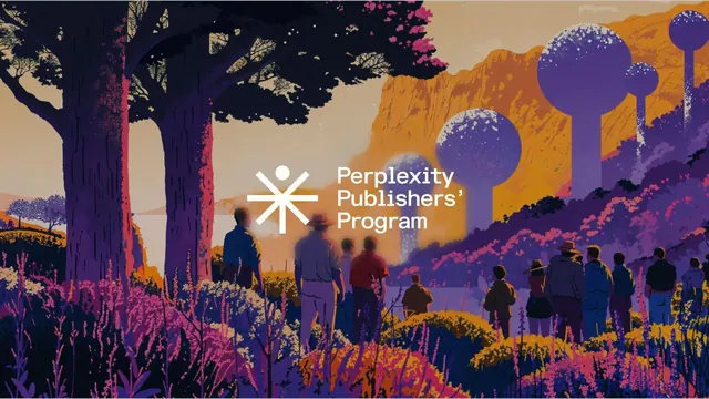 Perplexity Publishers' Program painterly banner, illustrated, editorial, warm