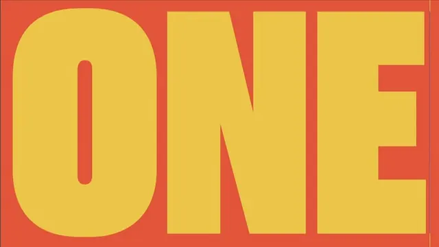 ONE in yellow on red-orange, minimal, geometric, warm