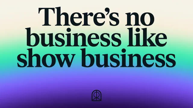 Black slab headline on green-to-violet gradient, gradient-heavy, minimal, cool
