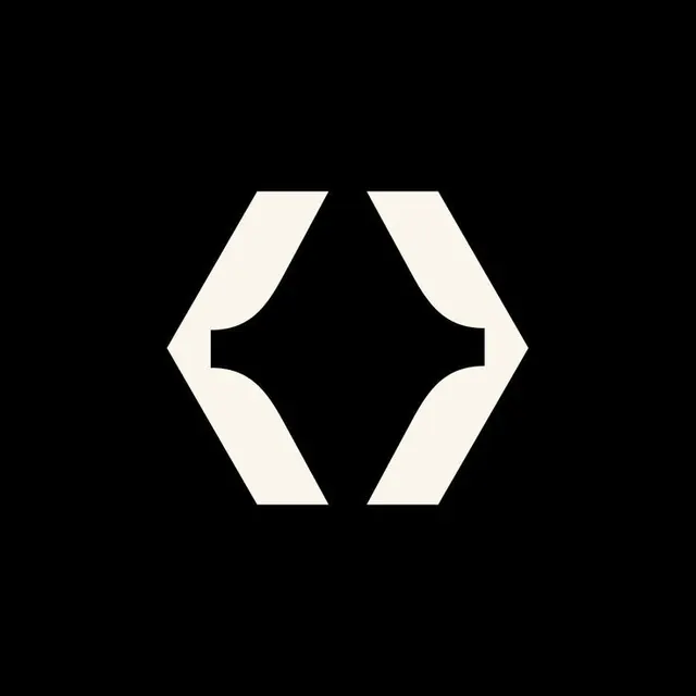 Hexagonal bracket monogram on black, minimal, geometric, dark