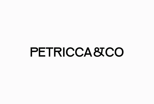 PETRICCA & CO ligature wordmark, minimal, luxury, dark