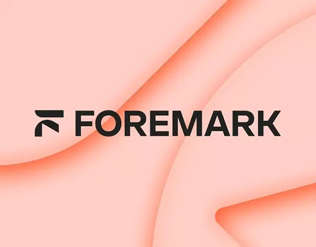 Foremark logo on coral fluid curves, minimal, corporate-clean, warm