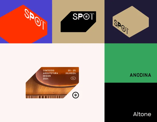 SPOT identity grid in isometric color blocks, geometric, corporate-clean, vibrant