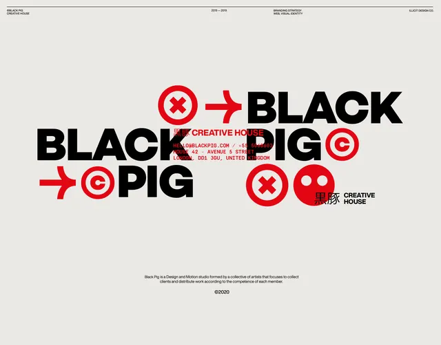 Black Pig Creative House typographic identity, brutalist, geometric, light