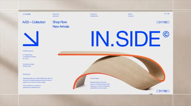 IN.SIDE furniture e-commerce hero, swiss, minimal, light