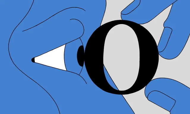 Hand sketching a typographic O with a stylus, flat, illustrated, cool
