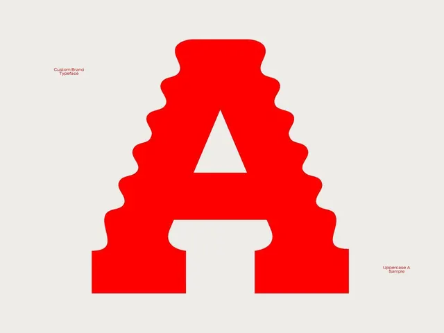 Wavy-edged red capital A type specimen, minimal, organic, vibrant