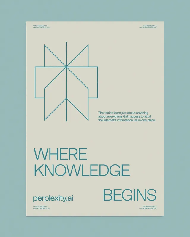 Perplexity teal line-art poster, minimal, geometric, light