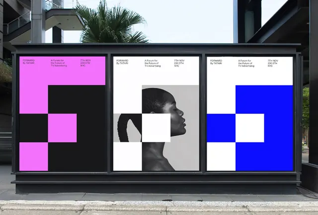 Modular grid poster system with three colorways and portrait, geometric, swiss, high-contrast