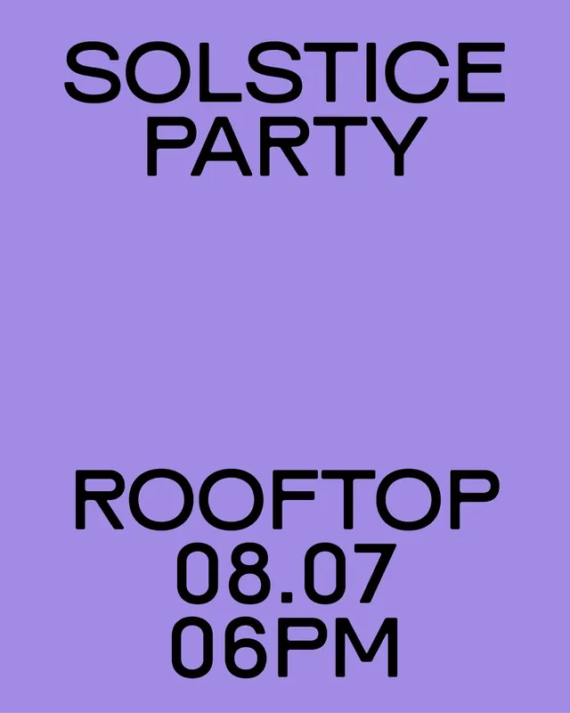 Lavender all-caps event poster, top-and-bottom split, minimal, swiss, light