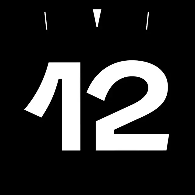 Calendar date glyph, numeral 12, minimal, monochrome, dark
