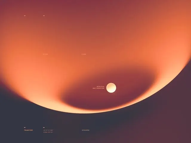Sunset-gradient horizon with HUD labels, minimal, gradient-heavy, gradient