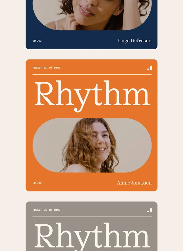 Rhythm podcast cover card set, editorial, minimal, warm