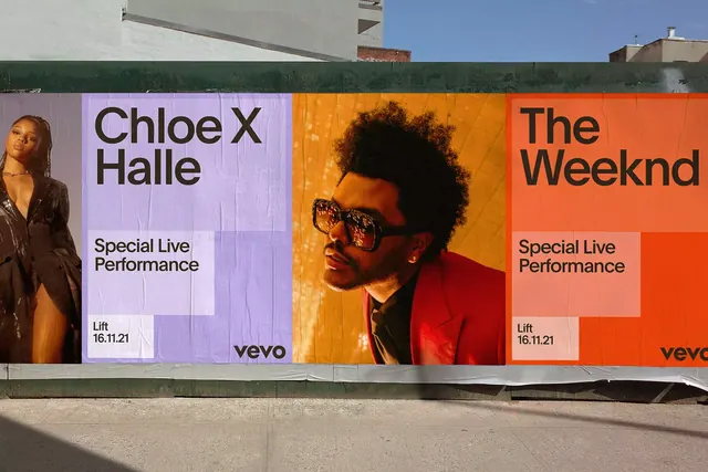 Vevo live performance billboard campaign, editorial, photographic, vibrant
