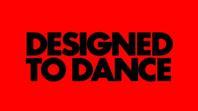 DESIGNED TO DANCE black type on red, minimal, brutalist, vibrant