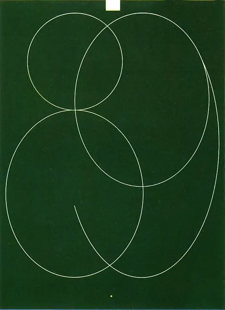 Continuous-line loops on deep green poster, minimal, abstract, dark