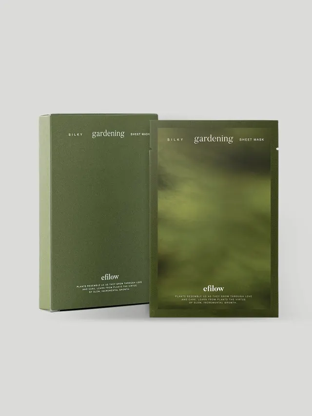 efilow olive sheet-mask packaging mockup, minimal, organic, earthy