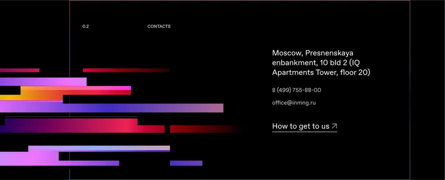 Dark contact section with gradient bar stack, dark-mode, minimal, dark