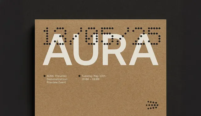 AURA kraft-paper event invite mockup, minimal, editorial, earthy