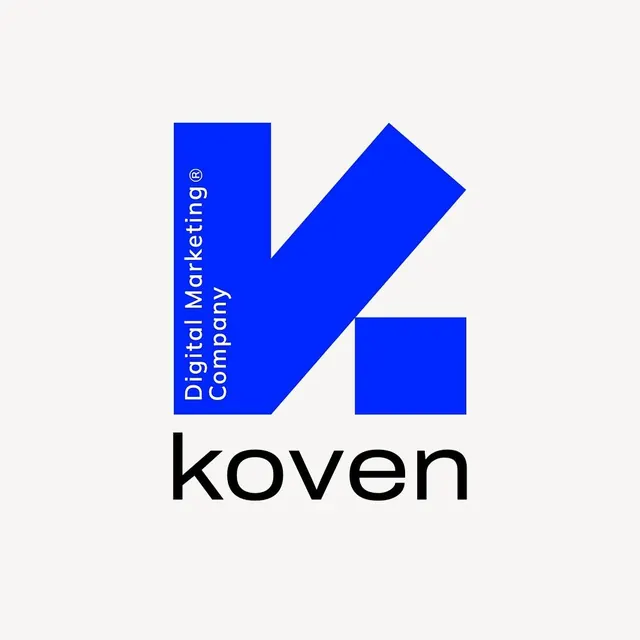 Koven lettermark with embedded tagline, geometric, minimal, vibrant