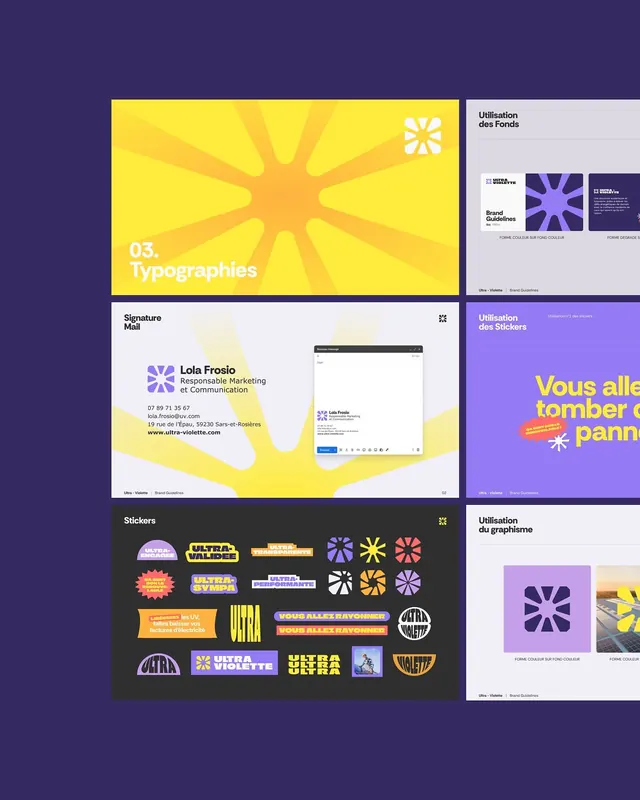 Ultra Violette brand guideline page grid, geometric, flat, vibrant