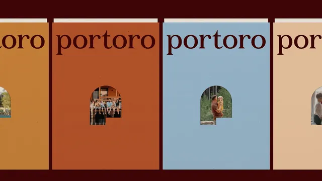 portoro covers with arch photo cutouts, editorial, photographic, warm