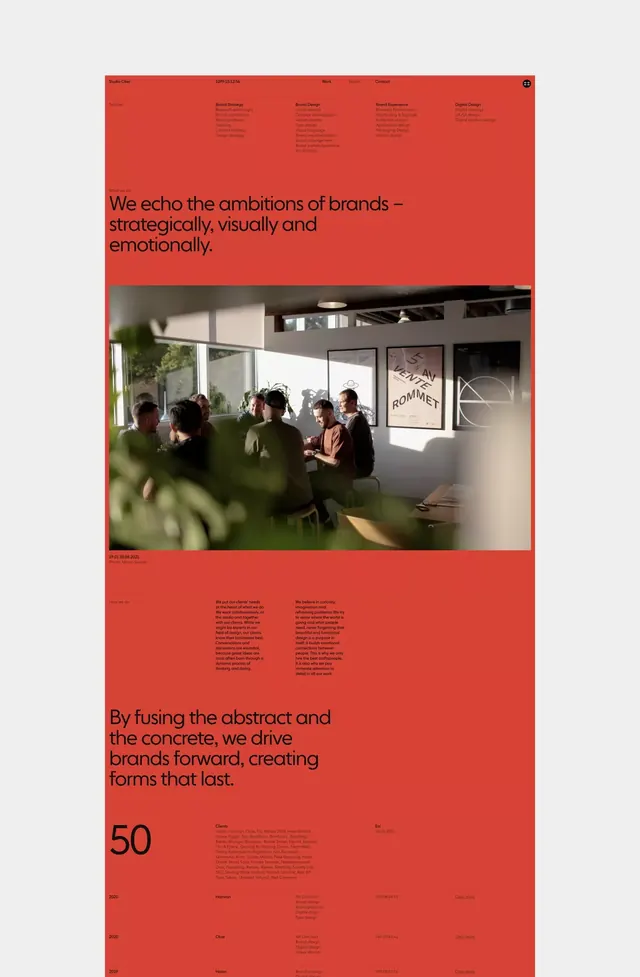 Studio Oker burnt-orange agency homepage, editorial, swiss, warm
