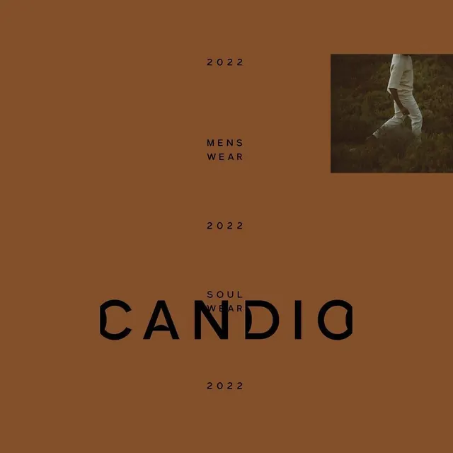CANDIO terracotta menswear lookbook cover, minimal, editorial, earthy