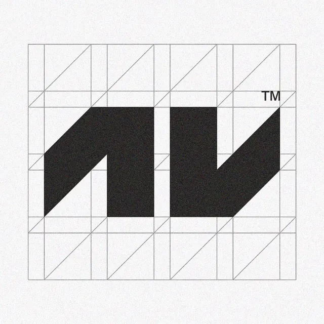 Bold zigzag monogram on construction grid, minimal, geometric, dark