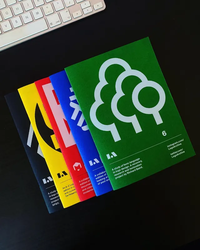 Fanned color-blocked booklet series with pictograms, minimal, swiss, vibrant