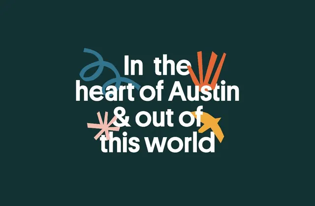 In the heart of Austin type lockup, playful, minimal, dark