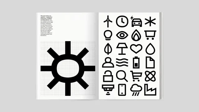 Vattenfall icon-system guideline spread, minimal, line-art, light