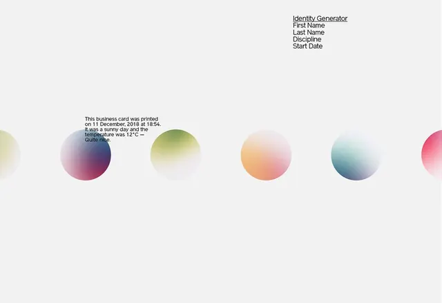 Identity Generator gradient-sphere card system, minimal, gradient-heavy, gradient
