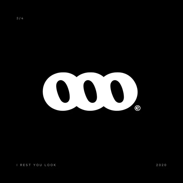 Three-ring overlapping monogram in white on black, minimal, geometric, dark
