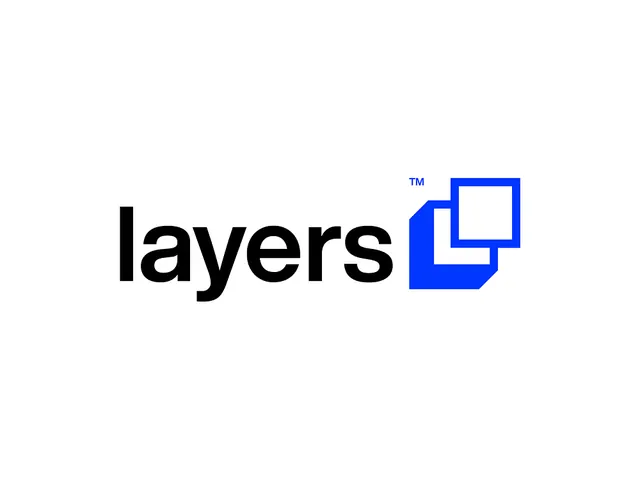 layers wordmark with overlapping-squares mark, minimal, geometric, light