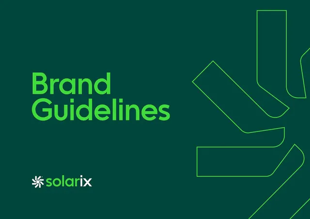 Solarix brand guidelines cover, green on green, minimal, geometric, dark