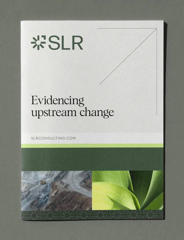 SLR Consulting report cover, muted greens, minimal, corporate-clean, muted