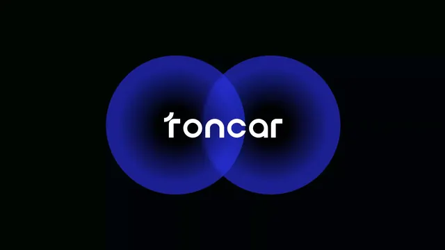 toncar wordmark over overlapping blue glow circles, minimal, abstract, dark