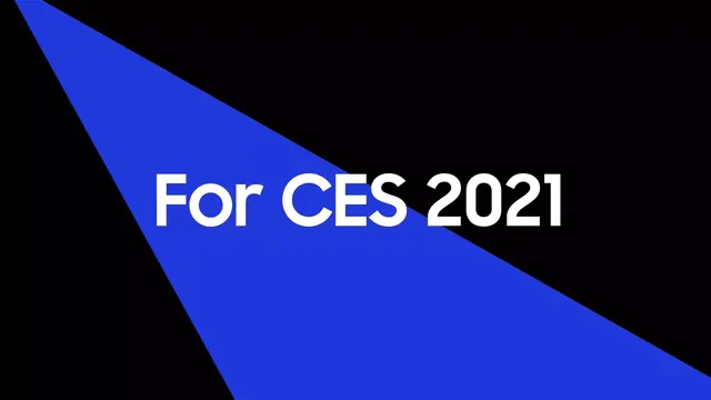 For CES 2021 blue-wedge title card, minimal, geometric, dark