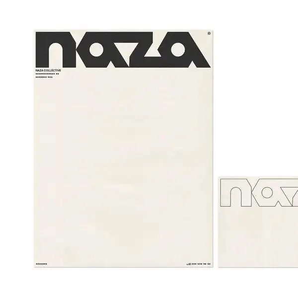 NAZA retro geometric wordmark on cream poster, retro, minimal, light