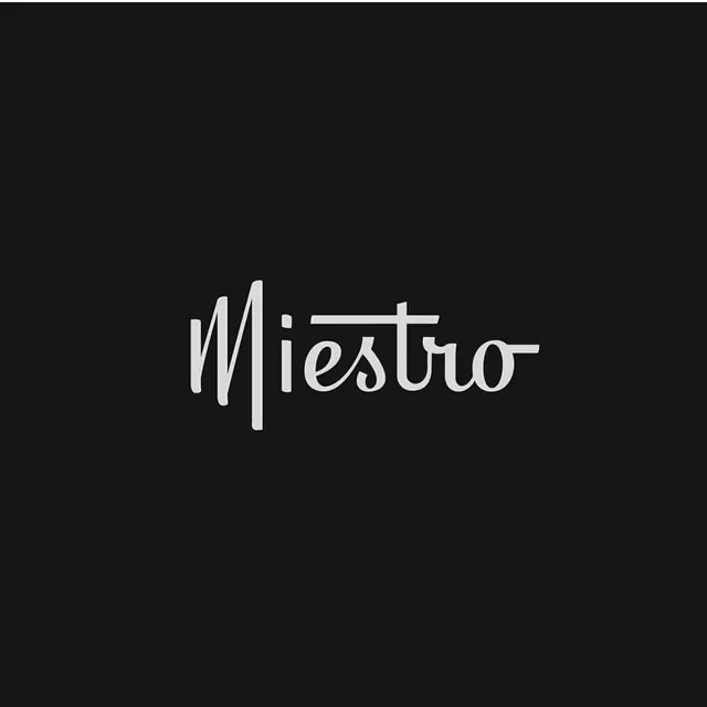 Miestro' script wordmark on black, minimal, luxury, dark