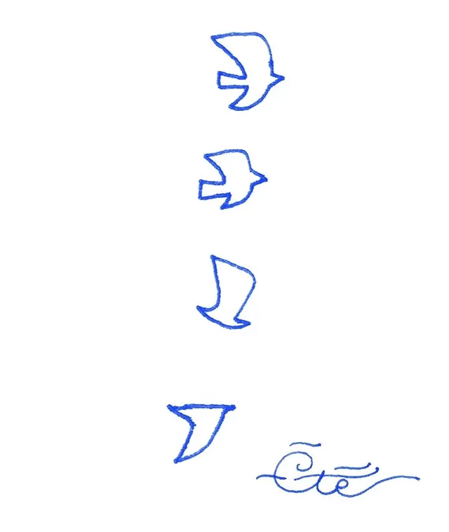 Hand-drawn blue birds with script flourish, line-art, minimal, cool
