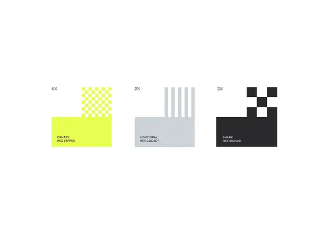 1X-2X-3X brand color spec sheet, minimal, geometric, high-contrast